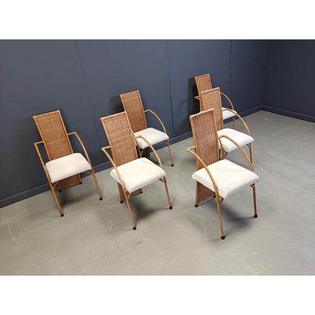 Vintage Wicker High-Back Dining Chairs, 1980s, Set of 6 For Sale - Image 9 of 14