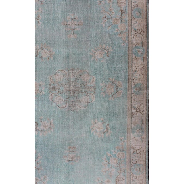 Vintage Turkish Rug With Khotan Design in Sea Foam Blue, Taupe and Light Brown For Sale - Image 4 of 7