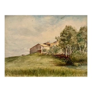 Late 19th Century Attributed to Frank Henry Mason Rural Farmhouse Landscape Original Watercolor For Sale