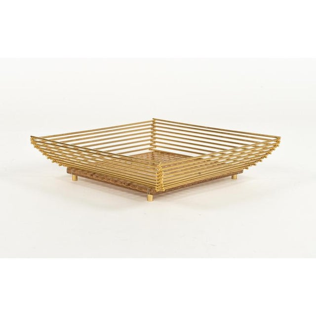 Acrylic Glass, Rattan and Brass Vide-Poche or Centerpiece in the style of Dior Home, Italy, 1970s For Sale - Image 3 of 13