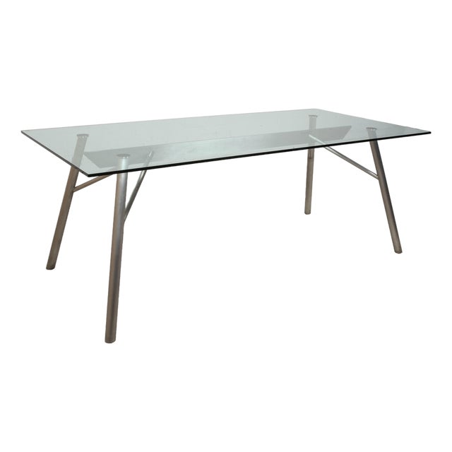 Glass and Silver Metal Dining Table from Rolf Benz For Sale