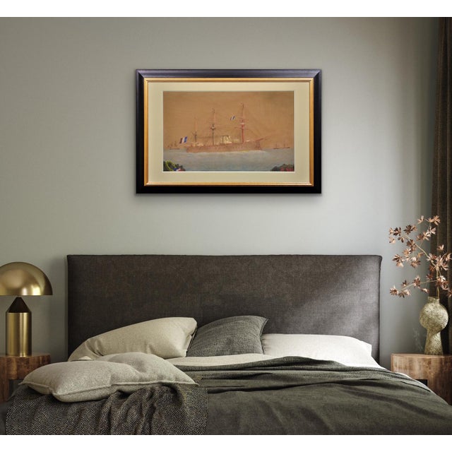 French Navy Ironclad Warship, Early 20th Century, Gouache & Watercolor on Paper For Sale - Image 14 of 18