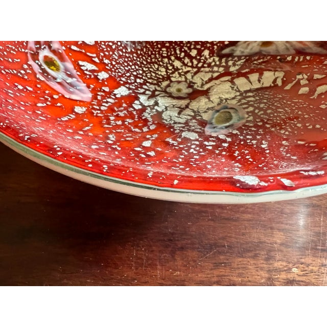 Vintage Midcentury Barbini Murano Style Red Silver Flecks Italian Art Glass Bowl Ashtray For Sale - Image 9 of 12