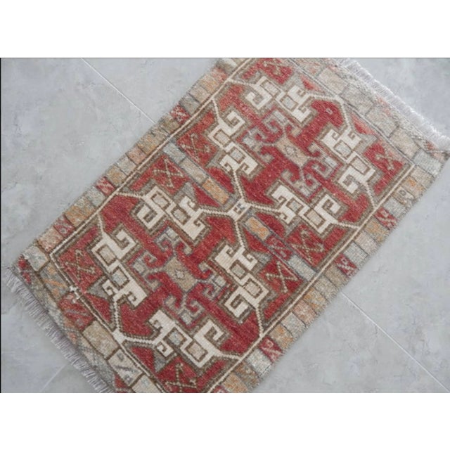 Distressed Low Pile Yastik Rug Faded Mat For Sale - Image 4 of 9