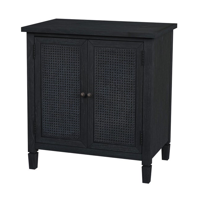 Black Flagstaff 30 in. W Rectangular Wood 2 Door Cane Accent Storage Cabinet, Black Cane For Sale - Image 8 of 8