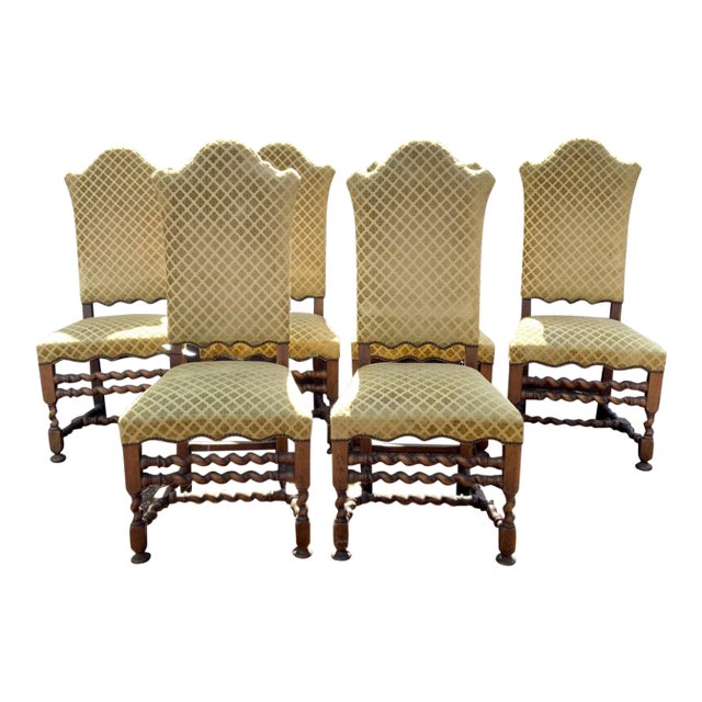 Vintage Jacobean Style Dining Side Chairs—Set of Six For Sale