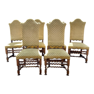 Vintage Jacobean Style Dining Side Chairs—Set of Six