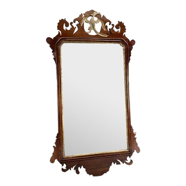 Antique Georgian Mahogany Mirror | Gilt Phoenix Crest, Hammered Gold Frame For Sale