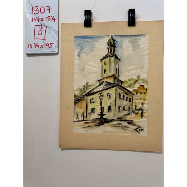 Henry Emil Salloch Original Watercolor on Paper European Town Square, 1935. For Sale In Atlanta - Image 6 of 6