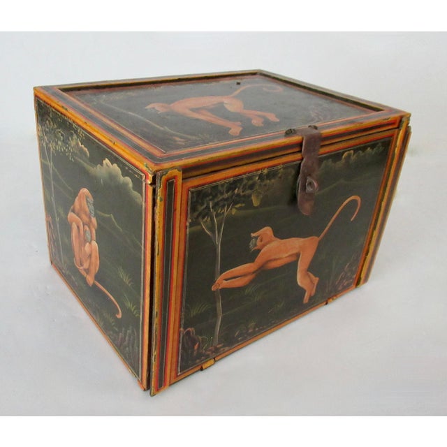 Anglo Indian Vintage Anglo-Indian Hand-Painted & Crafted Wood and Brass Apothecary and/or Storage Box For Sale - Image 4 of 18