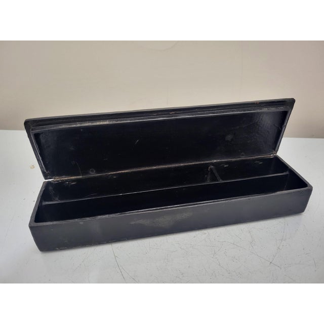 Late 19th Century Chinese Hand Painted Gold Wood Female Figural Lacquer Calligraphy Pencil Box For Sale - Image 5 of 11