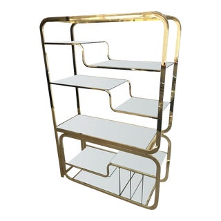 1970s Vintage Milo Baughman Style Extendable Brass Glass Etagere For Sale