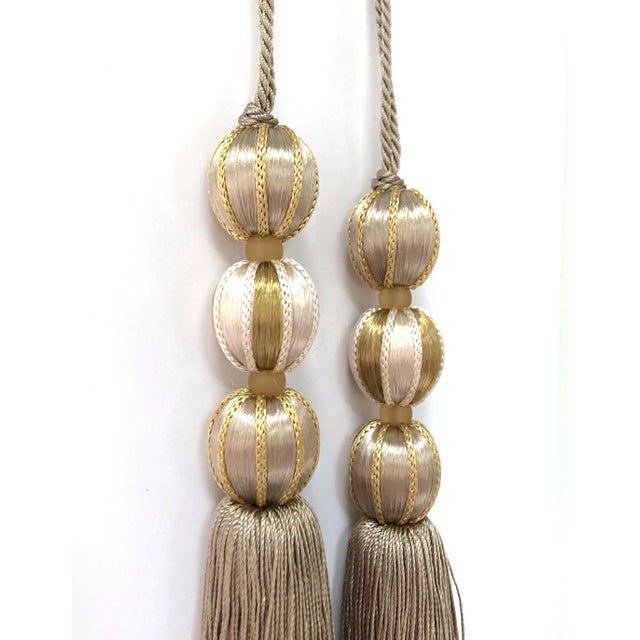 Pair of Beaded Satin Key Tassels in Natural Mineral Colors- H 7.5 Inches For Sale - Image 11 of 15