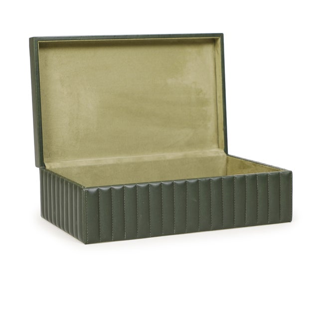 Eton Green Ribbed Vegan Leather Hospitality Grade Storage Box For Sale - Image 4 of 8