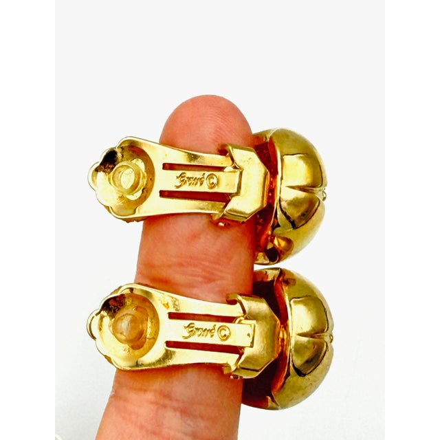 1980s Vintage Gilded Clip-on Earrings with Rhinestones from Grossé, 1970s, Set of 2 For Sale - Image 5 of 8