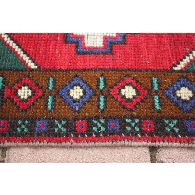 1950s Turkish Hand Knotted Floral Desing Red Doormat Rug For Sale - Image 9 of 12