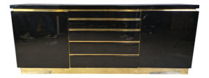 Brass and Lacquer Sideboard from Jean Claude Mahey, 1970s