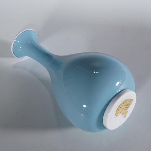 Tomaso Buzzi Tomaso Buzzi for Venini Vase in Light Blue and Lattimo Glass Ca. 1933 For Sale - Image 4 of 7