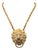 Vintage 1970s Signed Accessocraft Goldtone Lion Doorknocker With Rhinestone Eyes Pendant Necklace For Sale