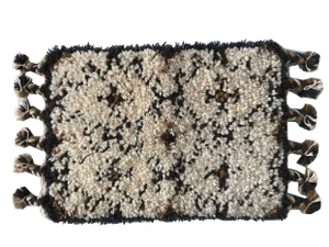 Handmade Ecru & Brown Thick Wool Rug, 1980s
