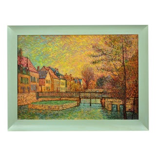 Jean Vollet, The River Eure, The Quarter of Chartres, Oil Painting, 1970s For Sale