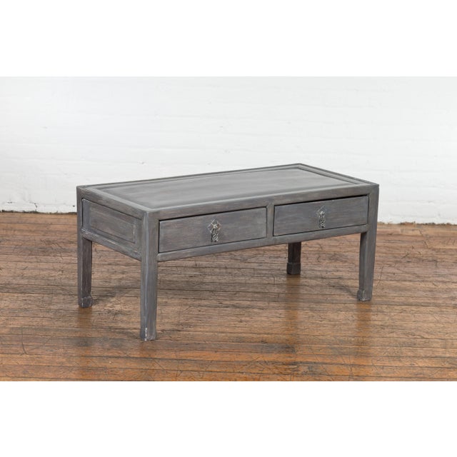 Chinese Late Qing Low Table with Two Drawers and Custom Grey Silver Lacquer For Sale - Image 12 of 13