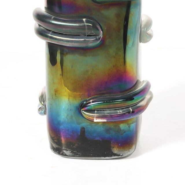 Glass Pair of Mid-Century Hand-Blown Murano Iridescent Glass Vases For Sale - Image 7 of 14