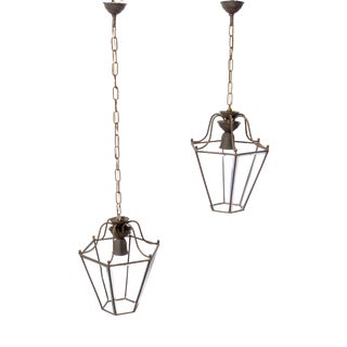 Hexagonal Glass Pendant Lamps, 1950s, Set of 2 For Sale