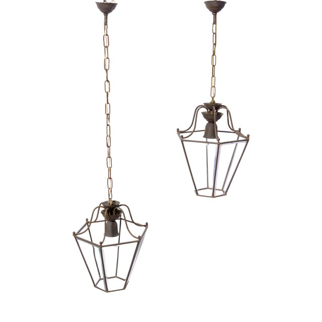 Hexagonal Glass Pendant Lamps, 1950s, Set of 2 For Sale