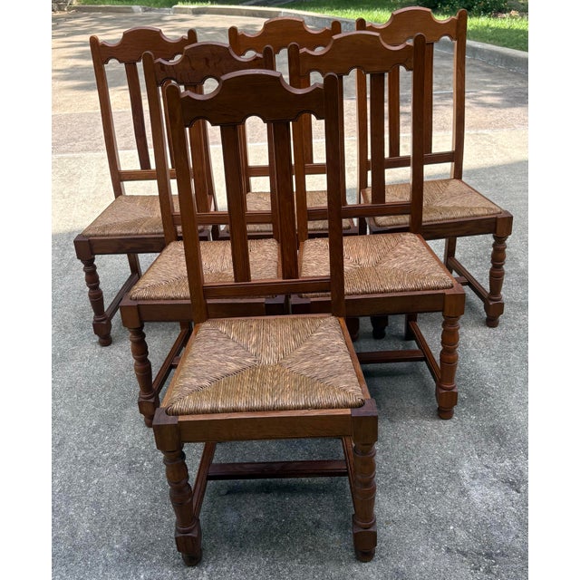 Nice set of French country dining chairs with rush seats