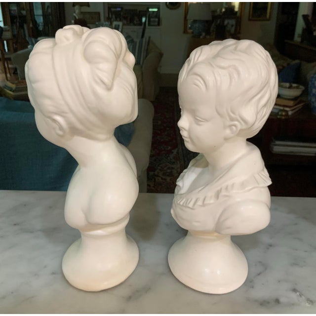 Pair of Blanc De Chine Houdon Style 9” Busts of Victorian Revival Children Made in the 1960’s. Great Cottage Core Accent Pieces - See Pics! For Sale In New Orleans - Image 6 of 10