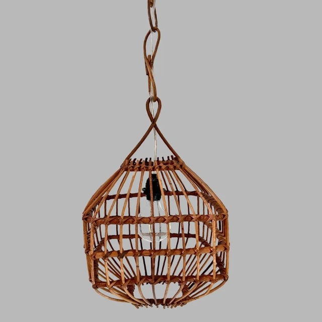 Copper Vintage Mid Century Italian Bamboo Pendant Ceiling Light For Sale - Image 8 of 12