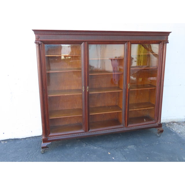 Early 1900s Tiger Oak Long Large China Cabinet Bookcase Cupboard 6583 For Sale - Image 18 of 18