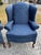 American Blue Damask Mahogany Wingback Chairs, a Pair For Sale - Image 3 of 7