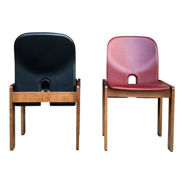 Black Model 121 Dining Chairs in Red & Black Leather by Afra & Tobia Scarpa for Cassina, 1967, Set of 10 For Sale - Image 8 of 11