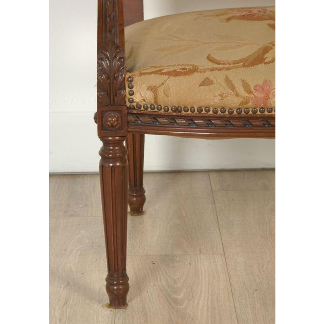 Pair of Louis XVI–Style Walnut/Beech Part Gilt Armchairs With Aubusson Tapestry Upholstery For Sale - Image 9 of 12