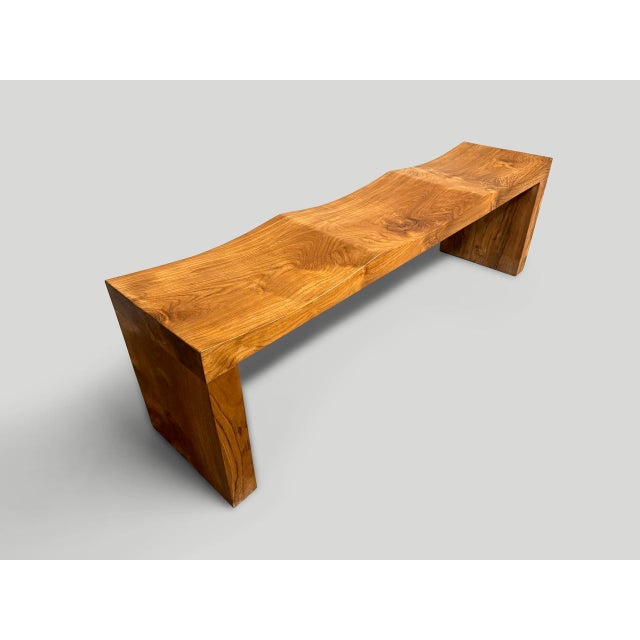 2020s Andrianna Shamaris Modern Organic Teak Wood Wave Bench For Sale - Image 5 of 5