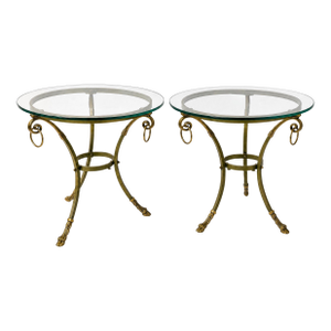 Italian Neo-Classical Maison Jansen Style Brass Steel & Glass Side Tables - Pair