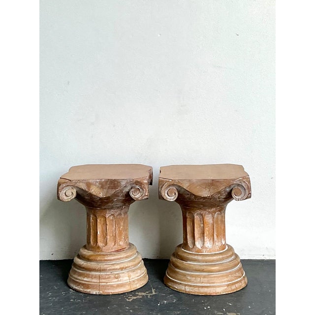 Vintage Corinthian Column Pedestal Low Stools - A Pair For Sale - Image 16 of 16