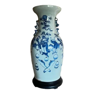 Late 19th Century Chinese Blue & White Porcelain Baluster Form Vase