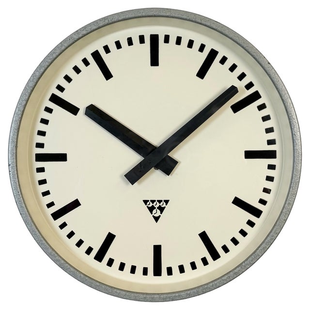 Industrial Grey Factory Wall Clock from Pragotron, 1960s For Sale