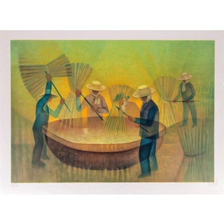 Louis Toffoli, Batteurs de riz en Thaïlande, Lithograph For Sale