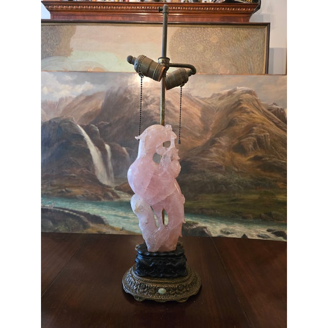 Antique Figural Chinese Pink Quartz Crystal Rock Lamp For Sale - Image 9 of 11