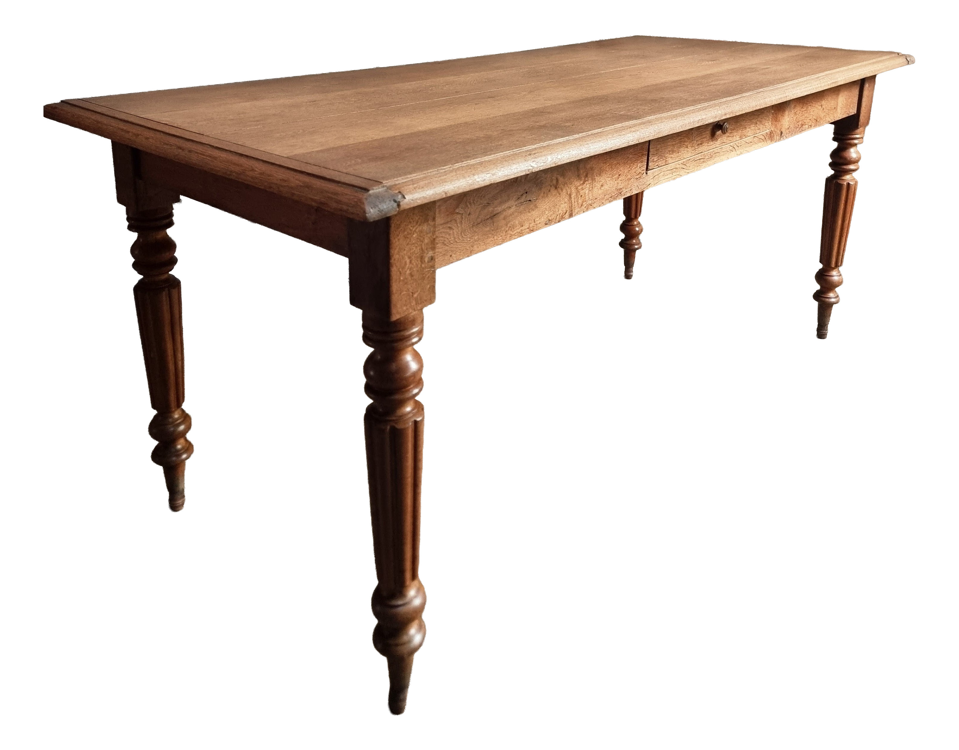 Antique Oak Dining Table with Drawer, France, Early 20th Century
