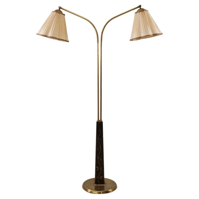 Gold Swedish Modern Floor Lamp attributed to Tor Wolfenstein for Ditzingers, 1940s For Sale - Image 8 of 8