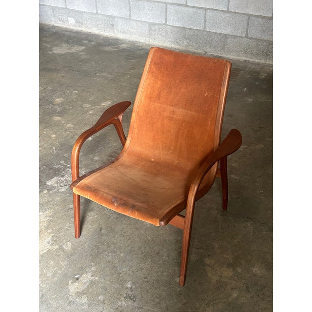 Mid-Century Modern 1960s Yngve Ekström for Swedese Teak and Suede Lounge Chair For Sale - Image 3 of 12