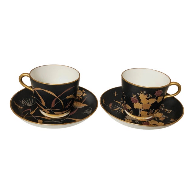Continental Japonisme Cups and Saucers, Pair For Sale