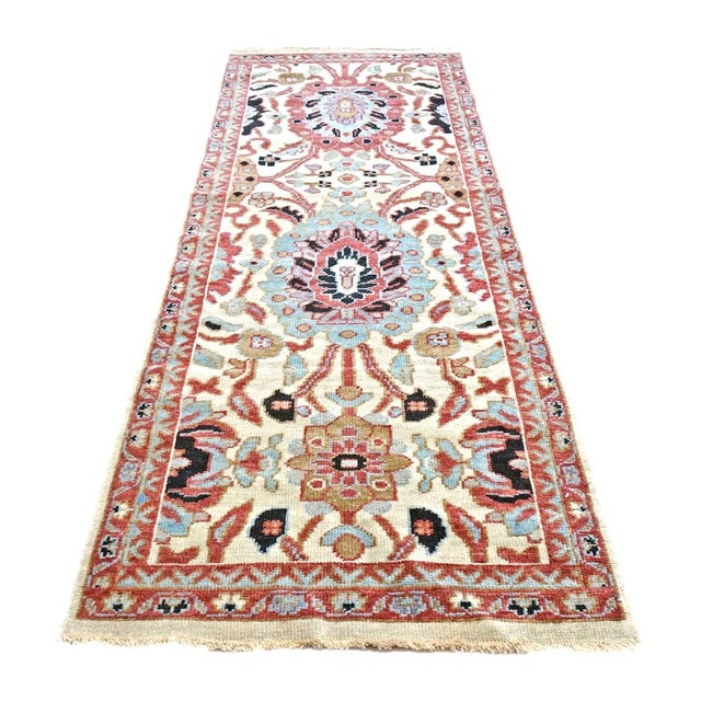 Afghan Sultanabad Wool 3x7 Blue, Ivory & Rust Handmade Area Rug #1143663