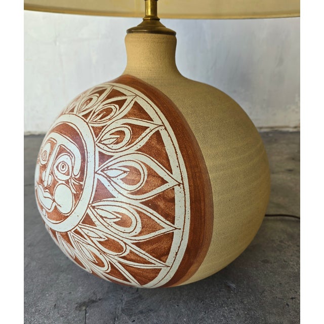 1970's Ceramic Sun Table Lamp, Signed Brown For Sale In Las Vegas - Image 6 of 11