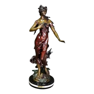 Signed Polychromed Bronze Sculpture of Woman in a Dress after Auguste Moreau